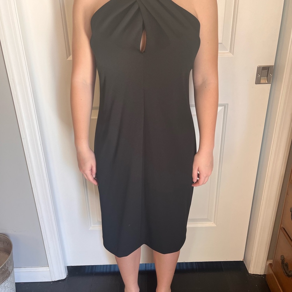 Eliza J Black Cut Out Ribbed Halter Sheath Dress